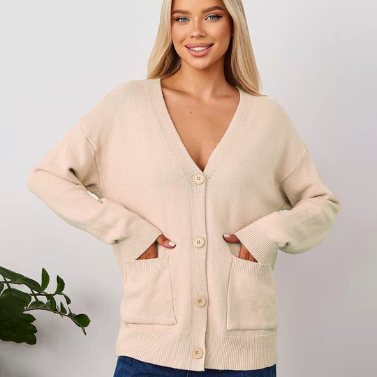 Damen Kuscheliger Cardigan mit V-Ausschnitt und praktischen Taschen Fudus