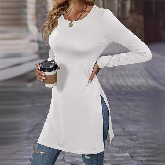 Damen Langarm Tunika mit seitlichen Schlitzen und modernem Schnitt