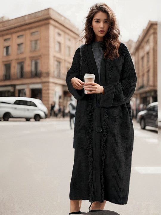 Damen Grobstrickcardigan mit lässigem Fransen-Design Fudus