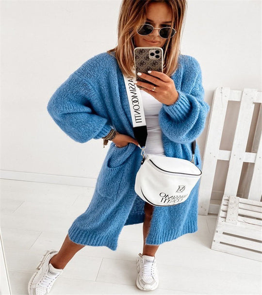 Damen Grobstrick-Mantel mit weichem Material und praktischen Taschen Fudus