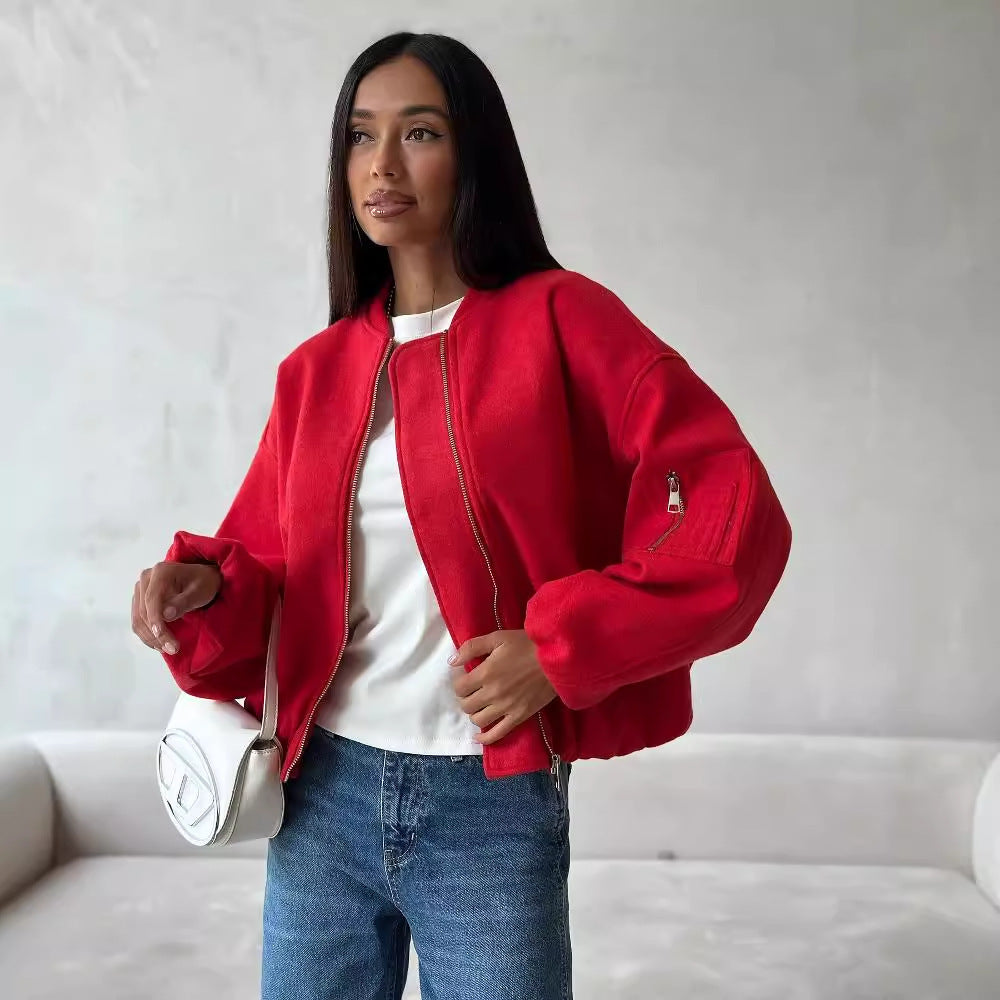 Damen lässige Bomberjacke mit gestepptem Design und praktischen Taschen Fudus