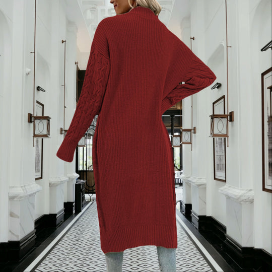 Damen Grobstrick Cardigan mit offenem Design und tiefen Taschen Fudus