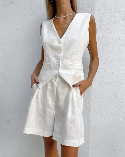 Damen Leinen-Set Blazer Shorts luftig