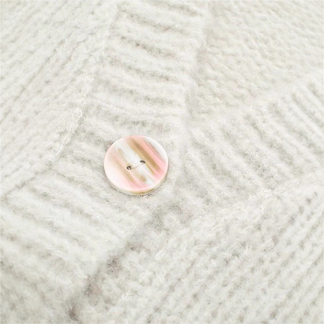 Damen kuschelige Strickjacke mit tiefem V-Ausschnitt und praktischen Taschen Fudus