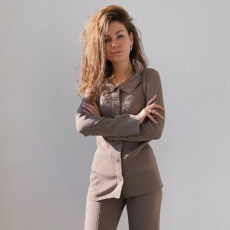 Damen 3-teilige Feinstrick-Loungewear-Set Fudus