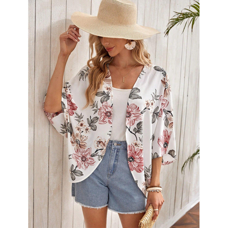Damen Modischer Kimono mit floralem Design und weit geschnittenen Ärmeln Fudus