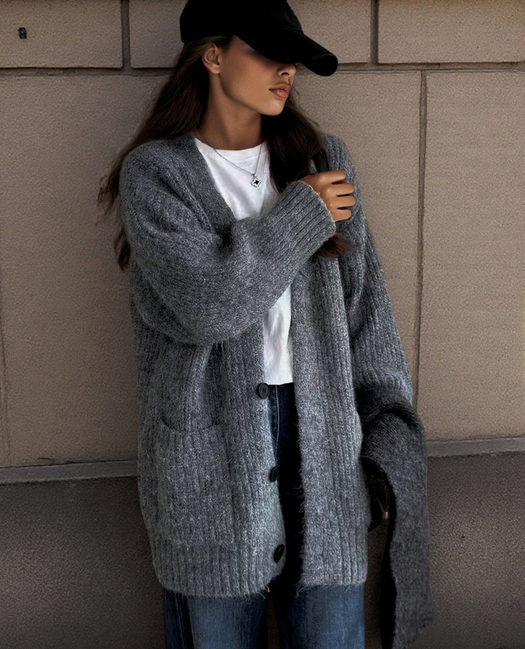 Damen langer Strickcardigan Fudus