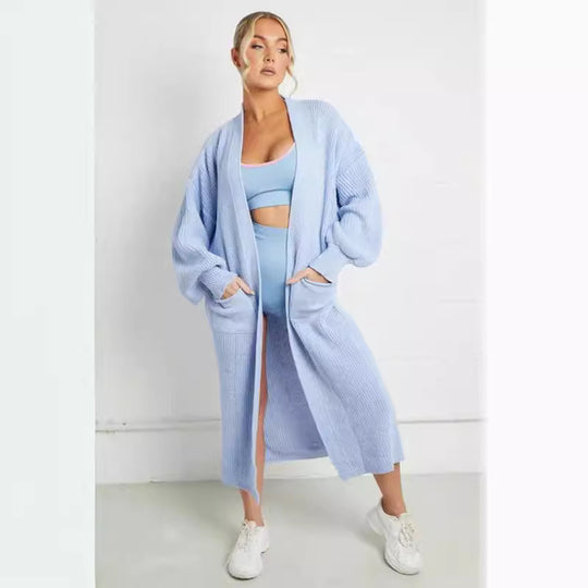 Damen Langstrickjacke mit grober Maschenstruktur und praktischen Taschen Fudus