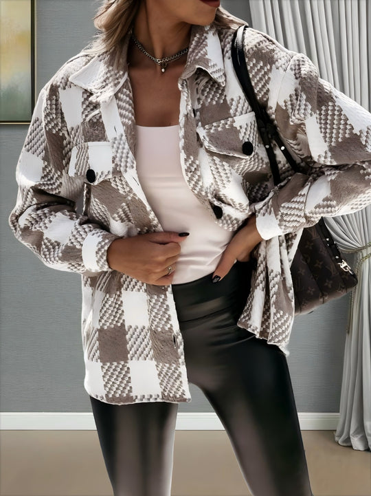 Damen Karierte Overshirt-Jacke Fudus