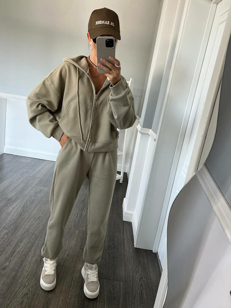 Damen Kapuzensweatanzug mit elastischem Bund und Reißverschluss Fudus