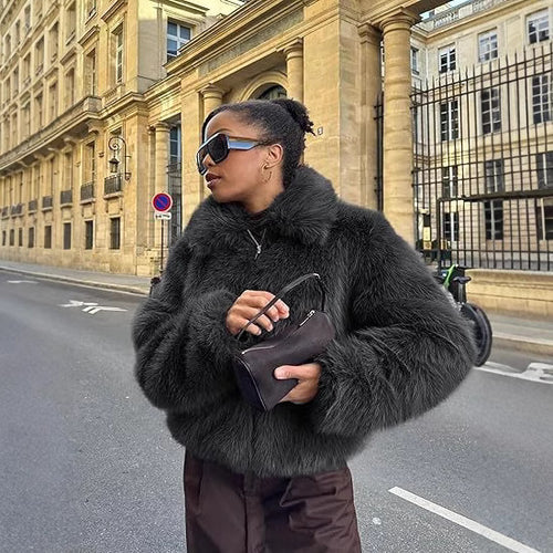 Damen Kuschelige Oversized Kunstfelljacke Fudus