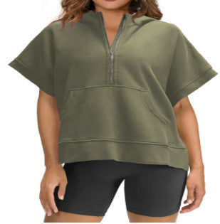 Damen Lichtgewicht Kapuzenpullover mit halbem Reißverschluss und Taschen Fudus