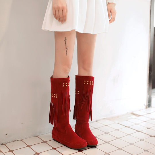 Damen Hohe Fransenstiefel Fudus