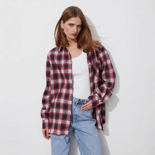 Damen Lässig kariertes Hemd aus weichem Flanell Fudus