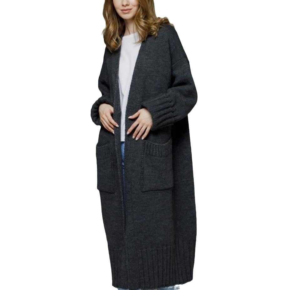 Damen Langstrickmantel mit tiefen Taschen und weitem Schnitt Fudus
