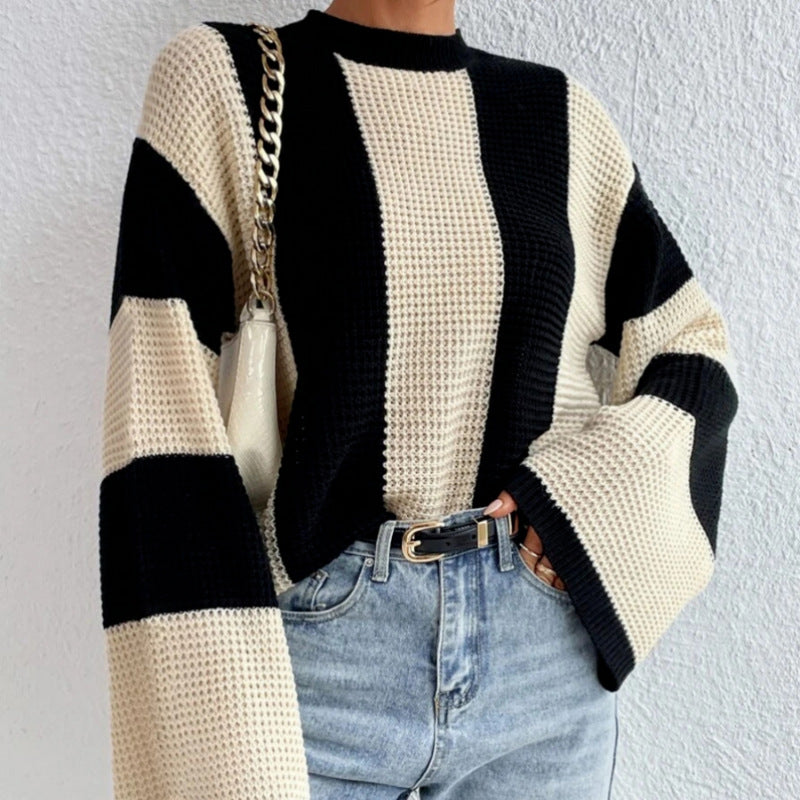 Damen Grobstrickpullover mit weitem Schnitt und Blockstreifen Fudus