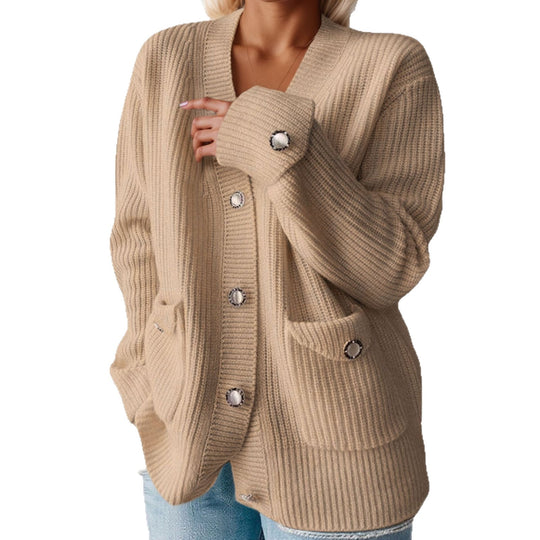Damen Grobstrickcardigan mit praktischen Taschen und eleganten Knopfdetails Fudus