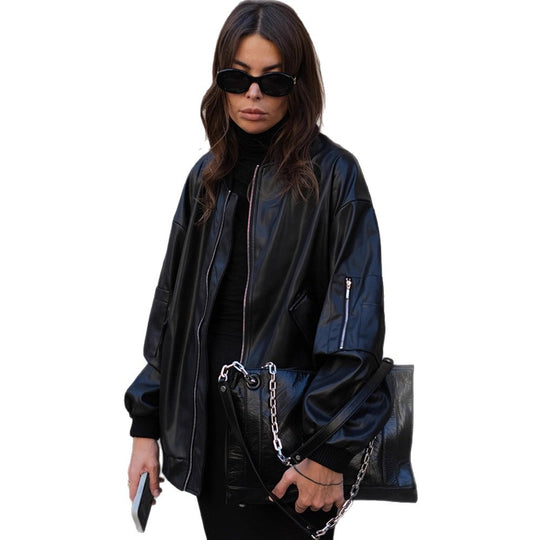 Damen Langarmjacke aus hochwertigem Kunstleder Fudus