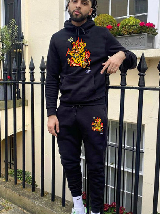 Damen Hoodie- und Jogginghose-Set mit kreativem Aufdruck und lebhaftem Design Fudus