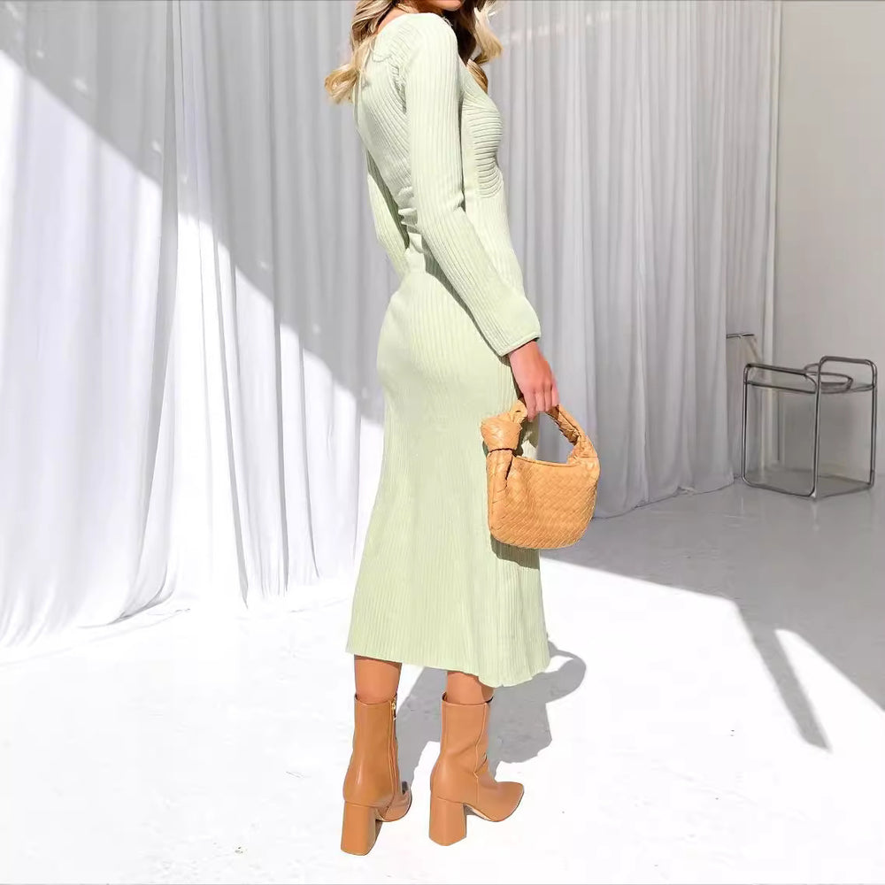 Damen Langärmliges Midi-Kleid mit raffinierter Drapierung Fudus