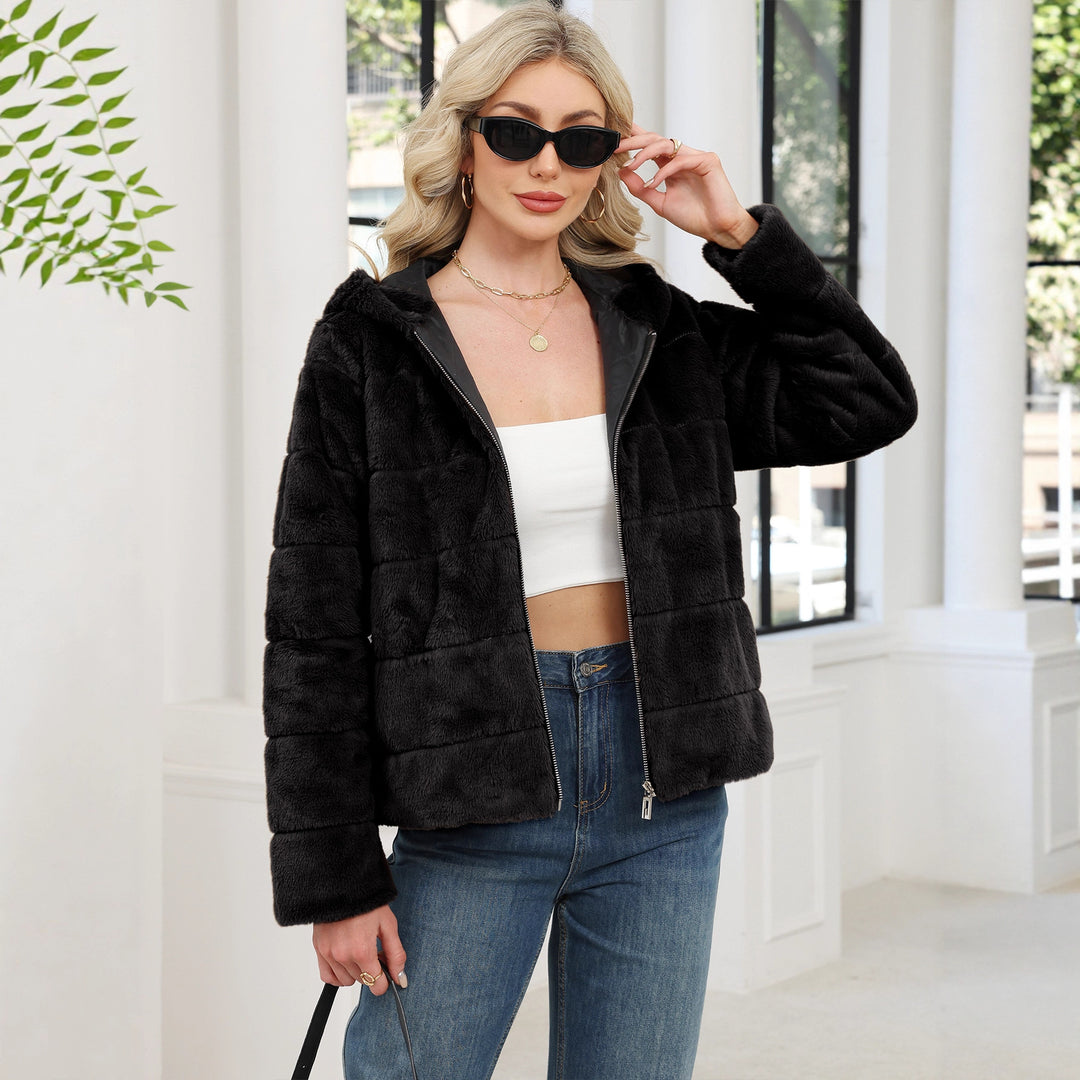 Damen Kuschelige Oversized-Fleecejacke mit Reißverschluss und Kapuze Fudus