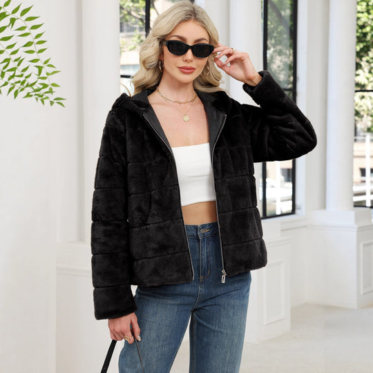 Damen Kuschelige Oversized-Fleecejacke mit Reißverschluss und Kapuze Fudus