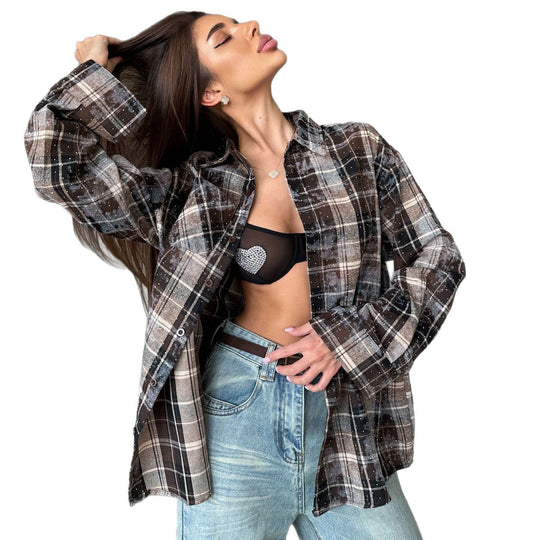Damen Karierte Overshirt Fudus