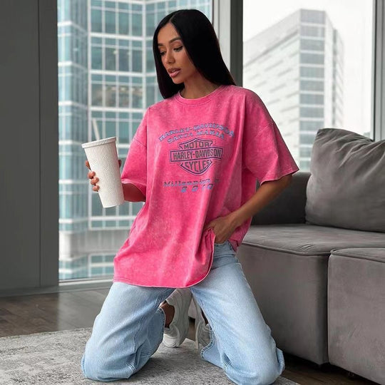 Damen Oversized T Shirt Mit Auffälligem Grafikdruck