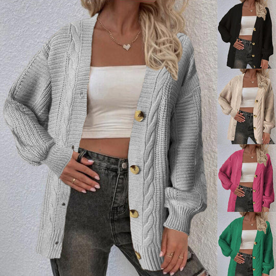 Damen Grobstrickcardigan mit Knopfdetails und Zopfmuster Fudus