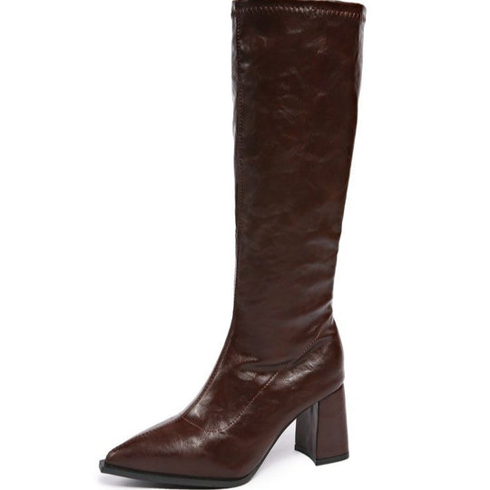 Damen hochmodische Stiefel mit blockiertem Absatz und spitzem Zehenbereich Fudus