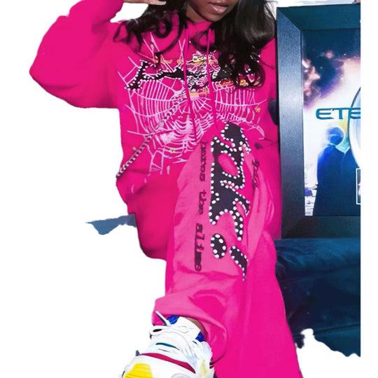 Damen Kapuzenset mit kreativem Spinnennetz-Design und farbenfrohem Grafikdruck Fudus