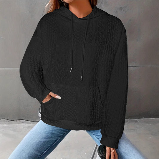 Damen Kuscheliger Strickpullover mit Kapuze und Details im Waffelmuster Fudus