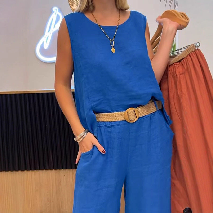 Damen lässige Leinen-Hosenanzug Fudus