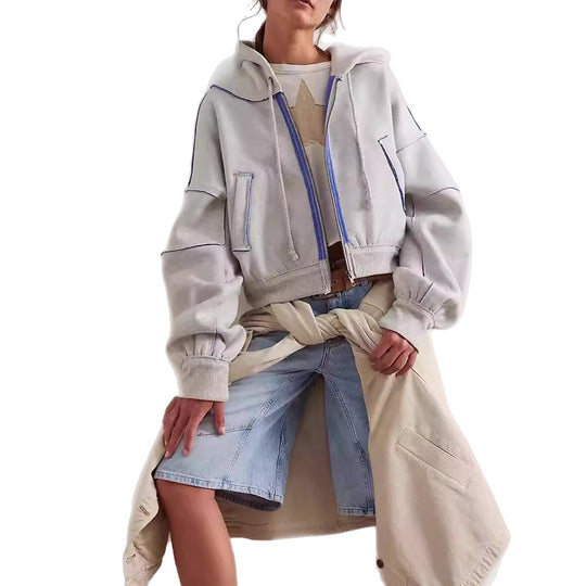 Damen Modischer Kapuzenpullover mit auffälligen Kontrastnähten und großzügigen Taschen Fudus