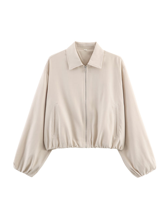 Damen lässige Blousonjacke mit elastischem Bund und praktischen Taschen Fudus