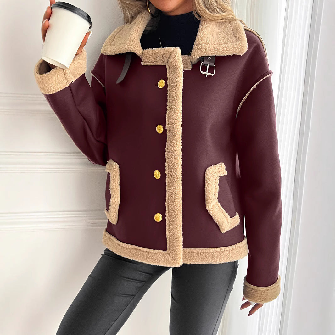 Damen Kurzjacke mit Kunstfellbesatz und praktischen Taschen Fudus