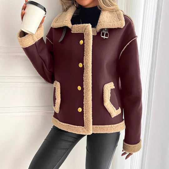 Damen Kurzjacke mit Kunstfellbesatz und praktischen Taschen Fudus