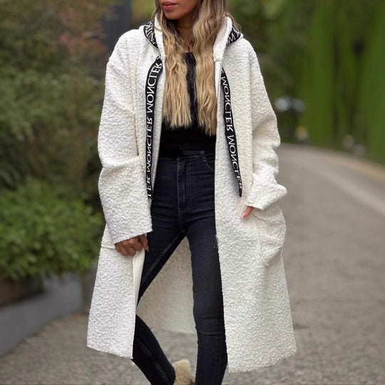 Damen Kuschelige Langjacke mit Kapuze und praktischen Taschen Fudus