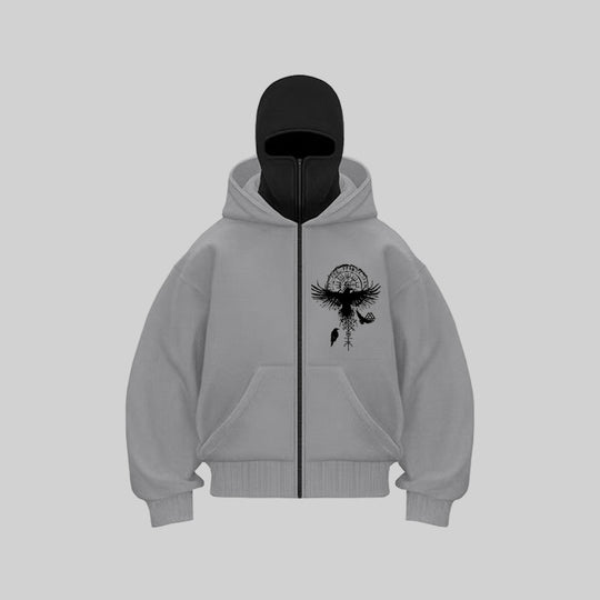 Damen Kapuzenjacke mit einzigartigem Tribal-Druck und hohem Kragen Fudus