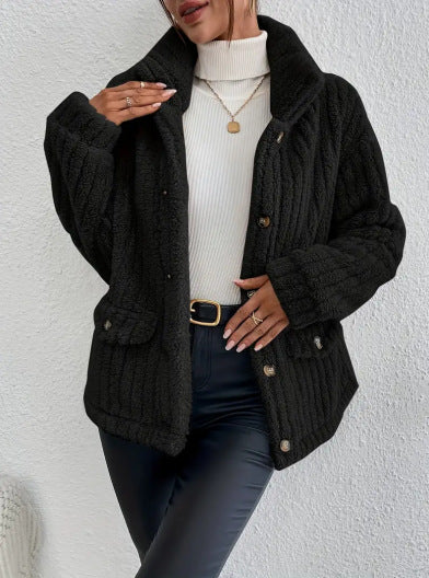 Damen Kuschelige Fleecejacke mit aufgesetzten Taschen Fudus