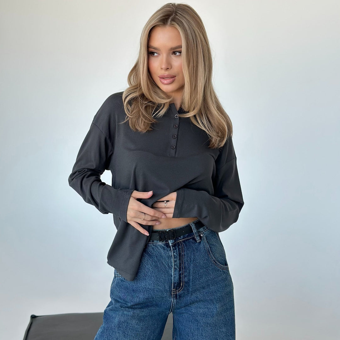 Damen Langarmshirt mit Knopfdetails und lässigem Schnitt Fudus