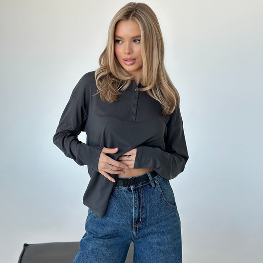 Damen Langarmshirt mit Knopfdetails und lässigem Schnitt Fudus