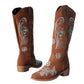 Damen Cowboy-Stiefel mit handgefertigten floralen Details und bequemem Blockabsatz Fudus