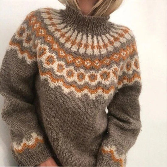 Damen Kuscheliger Strickpullover mit außergewöhnlichem Norweger-Muster Fudus