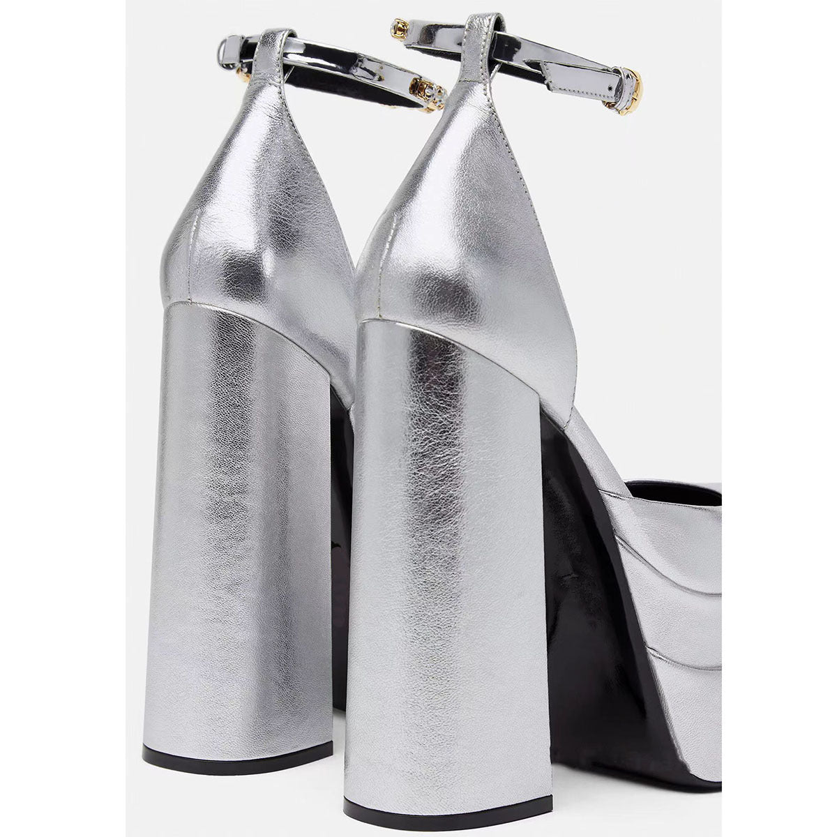 Absätze Damen Plateau Knöchelriemen Metallisch