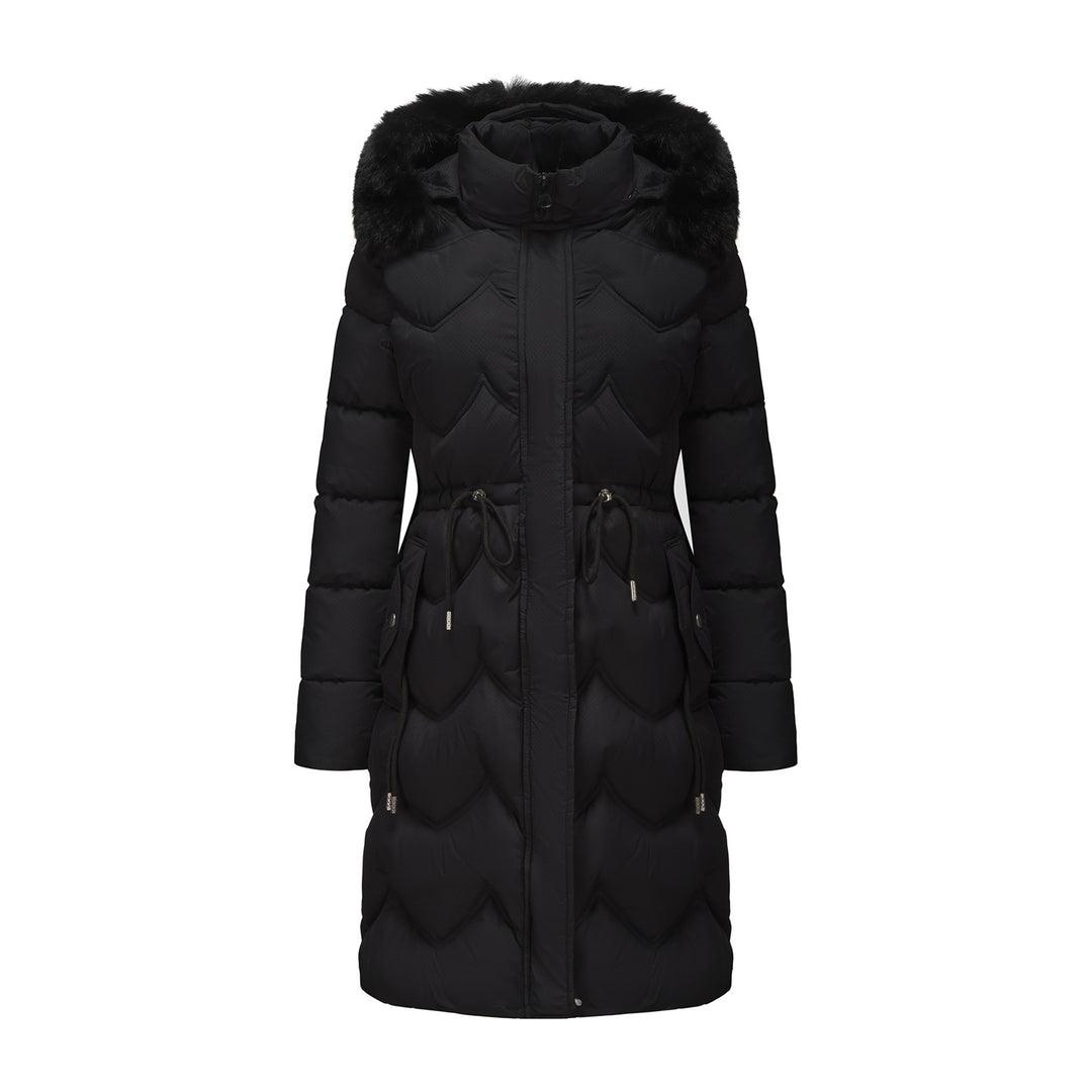 Damen isolierte Winterjacke mit abnehmbarer Kapuze und Plüschkragen Fudus