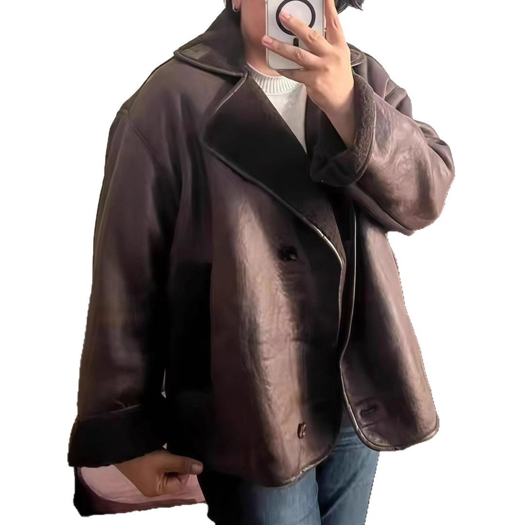 Damen lässige Oversized-Jacke mit luxuriösem Kunstfell Kragen Fudus