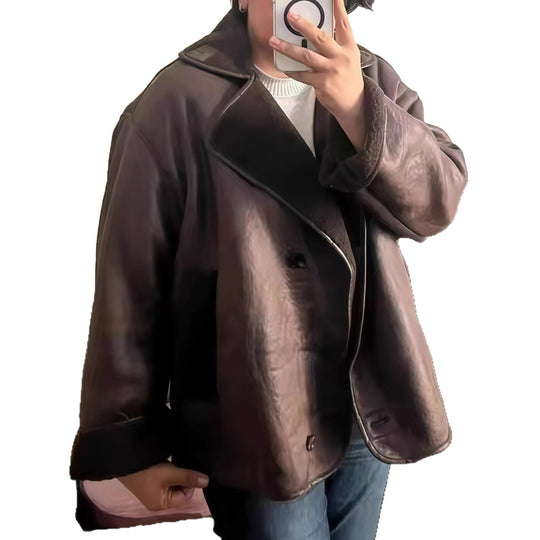 Damen lässige Oversized-Jacke mit luxuriösem Kunstfell Kragen Fudus