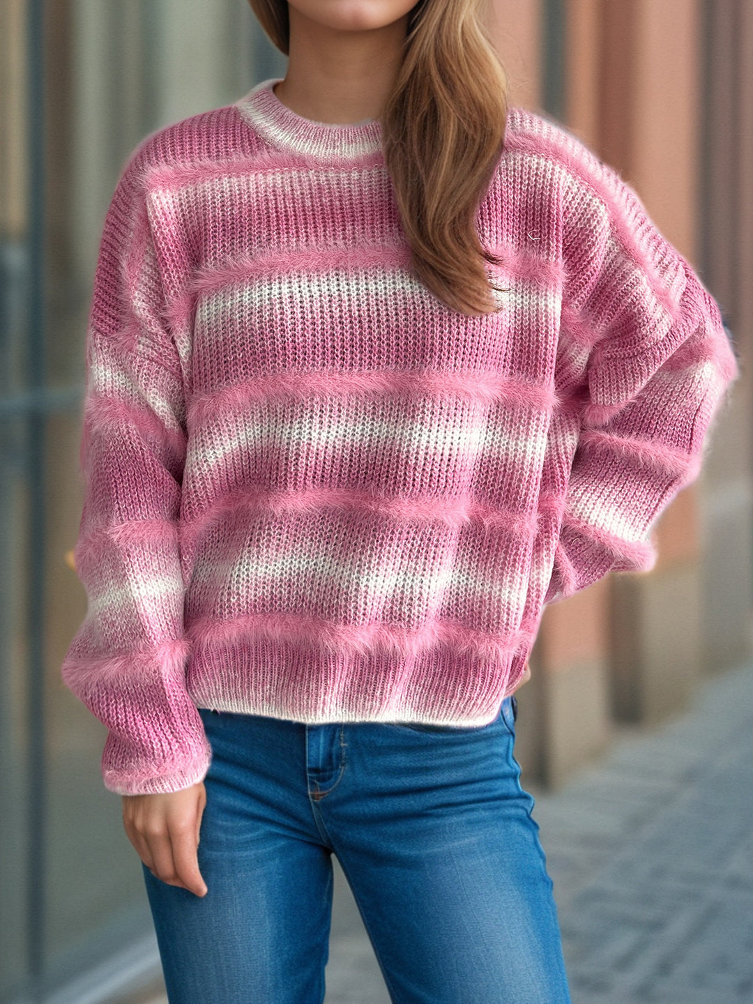 Damen kuscheliger Strickpullover mit Flair Fudus