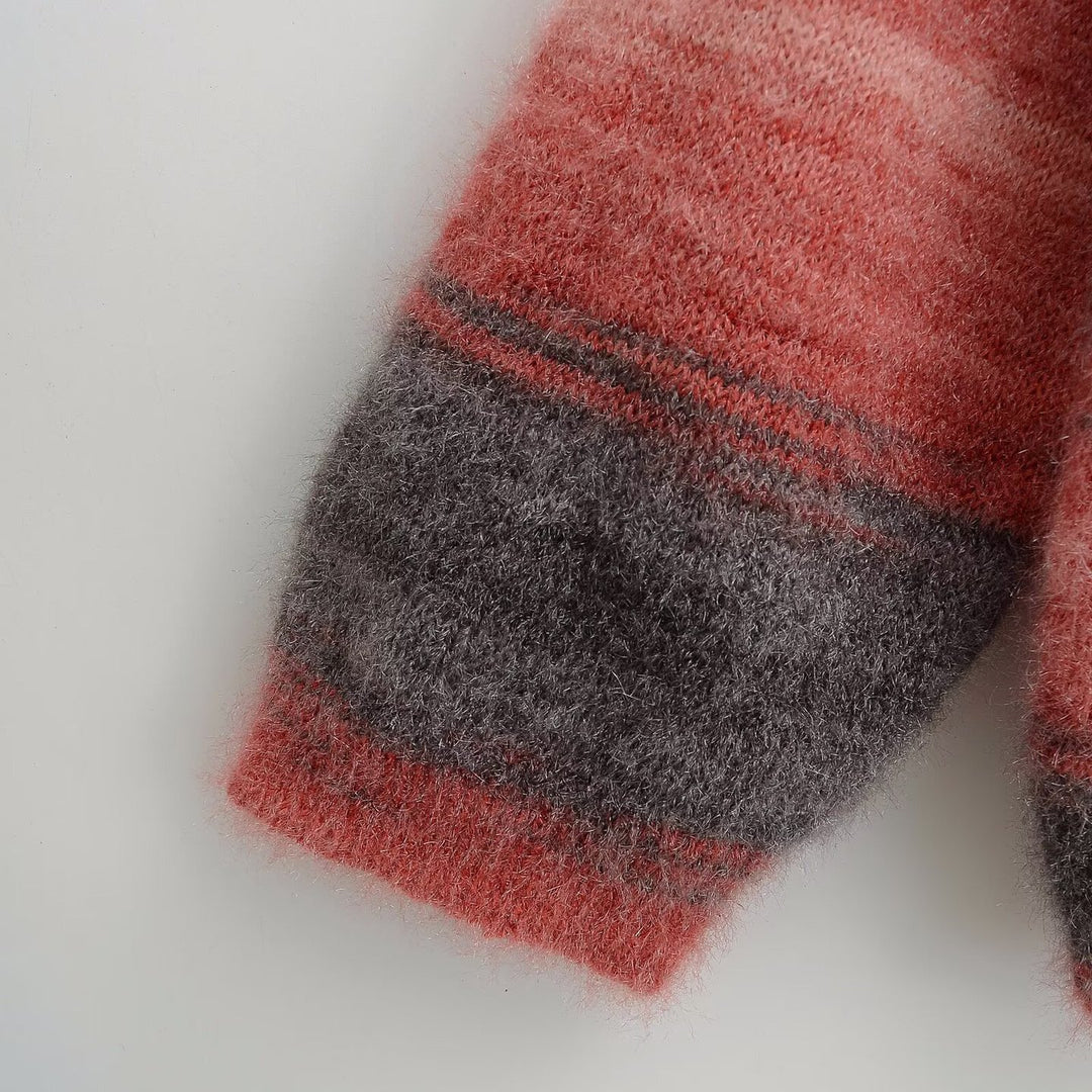 Damen kuscheliger Strickpullover mit V-Ausschnitt und gestreiftem Design Fudus